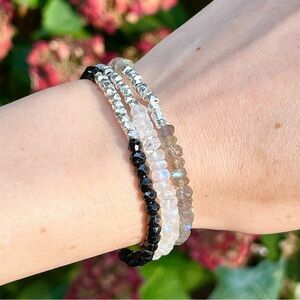 Sterling Silver Adjustable Moonstone, Onyx or Labradorite Bracelet